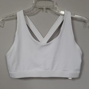 Running Girl White Cross-Back Sports Bra Large Athlete Sporty Workout Training